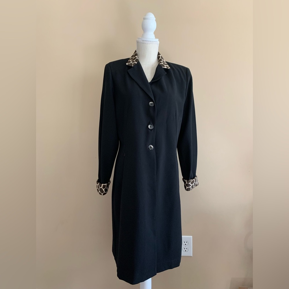 Classic Black Blazer with Giraffe-Print Trim